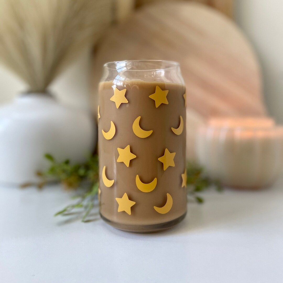 Gold Moon and Star Glass Can Tumbler 16oz Christmas Iced - Etsy | Etsy (US)
