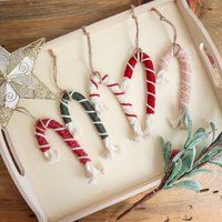 Set Of 5 Boho Macrame Candy Cane Ornaments | Etsy (US)