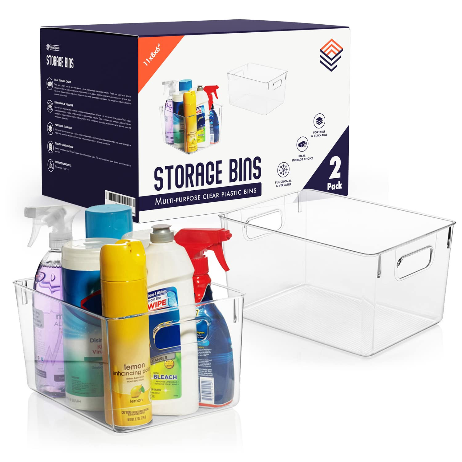 ClearSpace Clear Plastic Storage Bins – Pantry Organizers & Storage Containers, Cabinet Organiz... | Amazon (US)