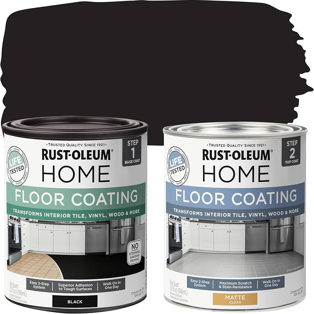 Rust-Oleum 367597 Home Interior Floor Coating Kit, Matte Black 1 Quarts (Pack of 2) | Amazon (US)