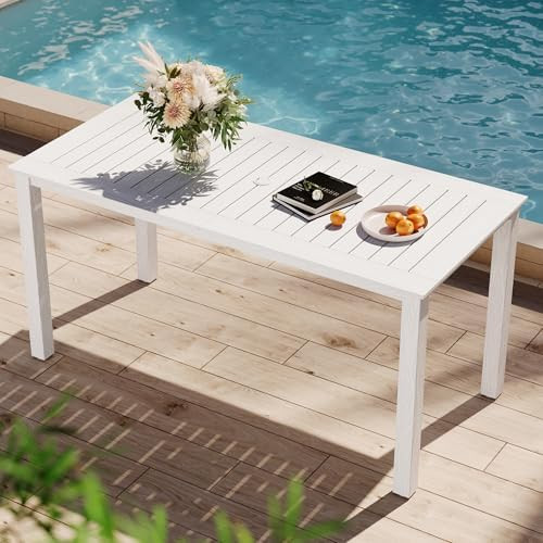 YEFU Outdoor Dining Table for 6: All Weather Rectangular Patio Table with Umbrella Hole and Alumi... | Amazon (US)