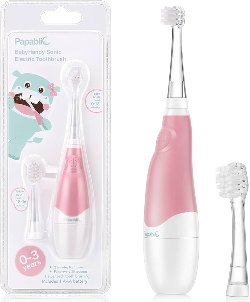 Papablic BabyHandy 2-Stage Sonic Electric Toothbrush for Babies and Toddlers Ages 0-3 Years, Pink | Amazon (US)