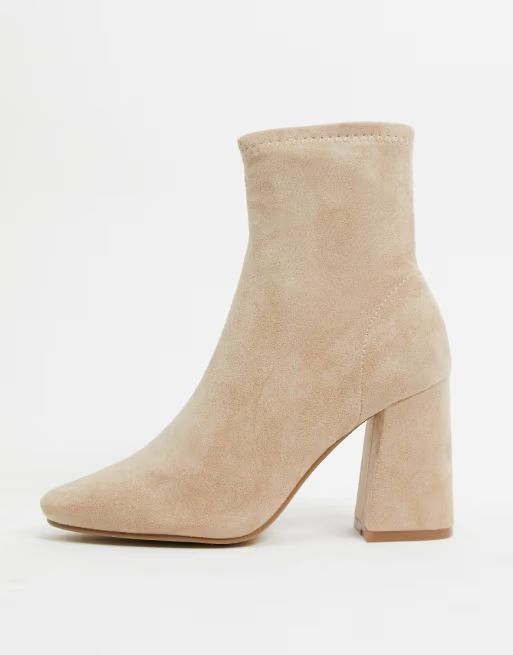 Pimkie faux suede heeled boots in beige | ASOS (Global)