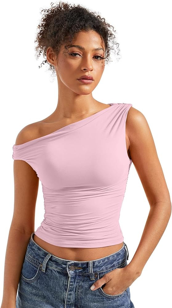 SUUKSESS Women Off Shoulder Tops Sleeveless Shirts Y2K Going Out Crop Tank Top | Amazon (US)