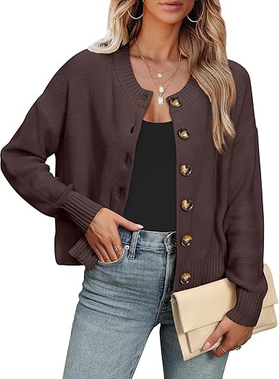 ANRABESS Women Knit Cardigans Sweater Open Front Button Down Long Sleeve Cropped Lady Jacket Outw... | Amazon (US)