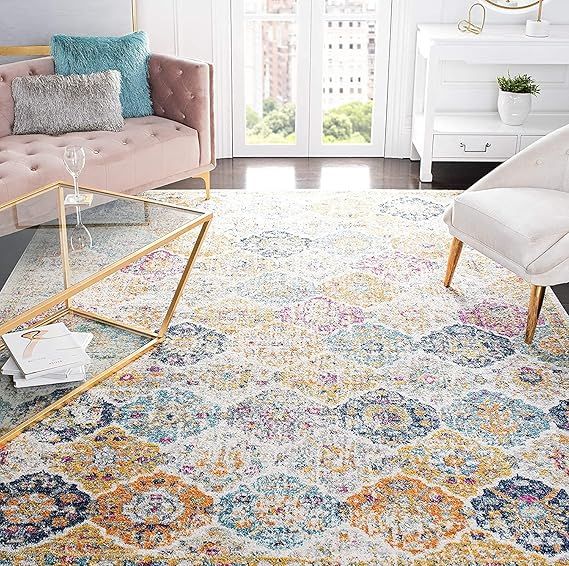 SAFAVIEH Madison Collection Area Rug - 8' x 10', Cream & Multi, Boho Chic Distressed Design, Non-... | Amazon (US)