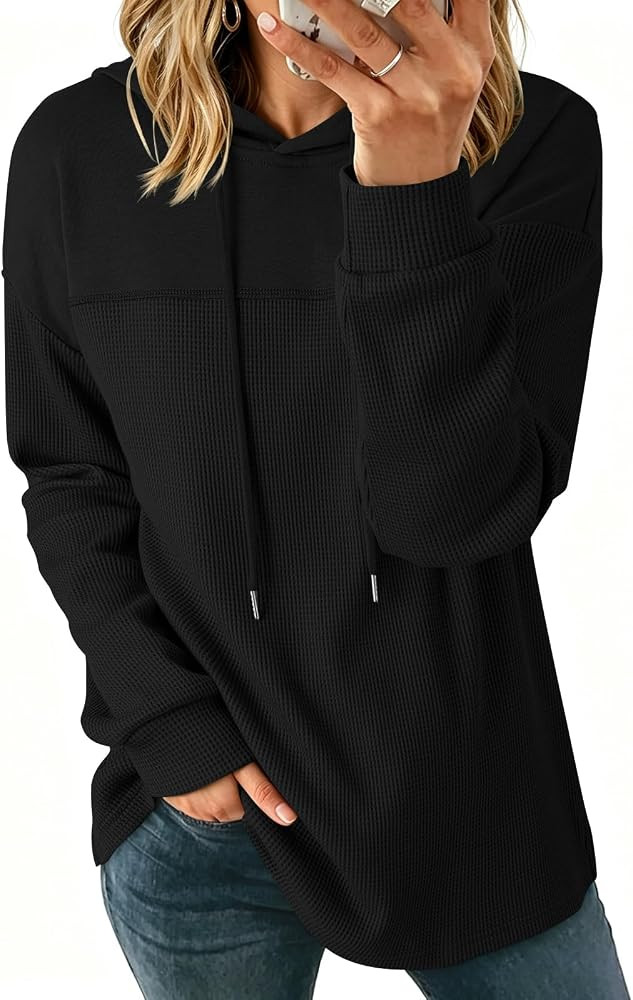 Poetsky Hoodies for Women Waffle Knit Lightweight Sweatshirt | Amazon (US)