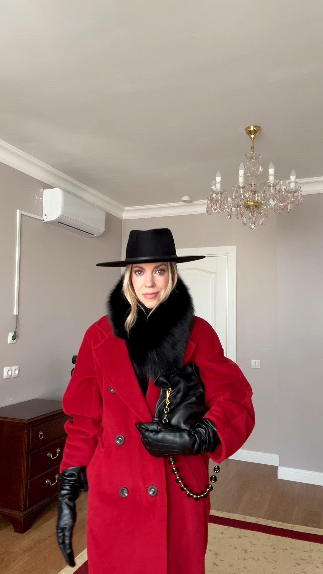 Red coat outfit, @Janessa Leone black wool fedora, @Zara straight leg cropped jeans, black leather gloves, lug sole boots, Loewe Flamenco pouch handbag

#LTKootd #LTKOver40 #LTKSeasonal