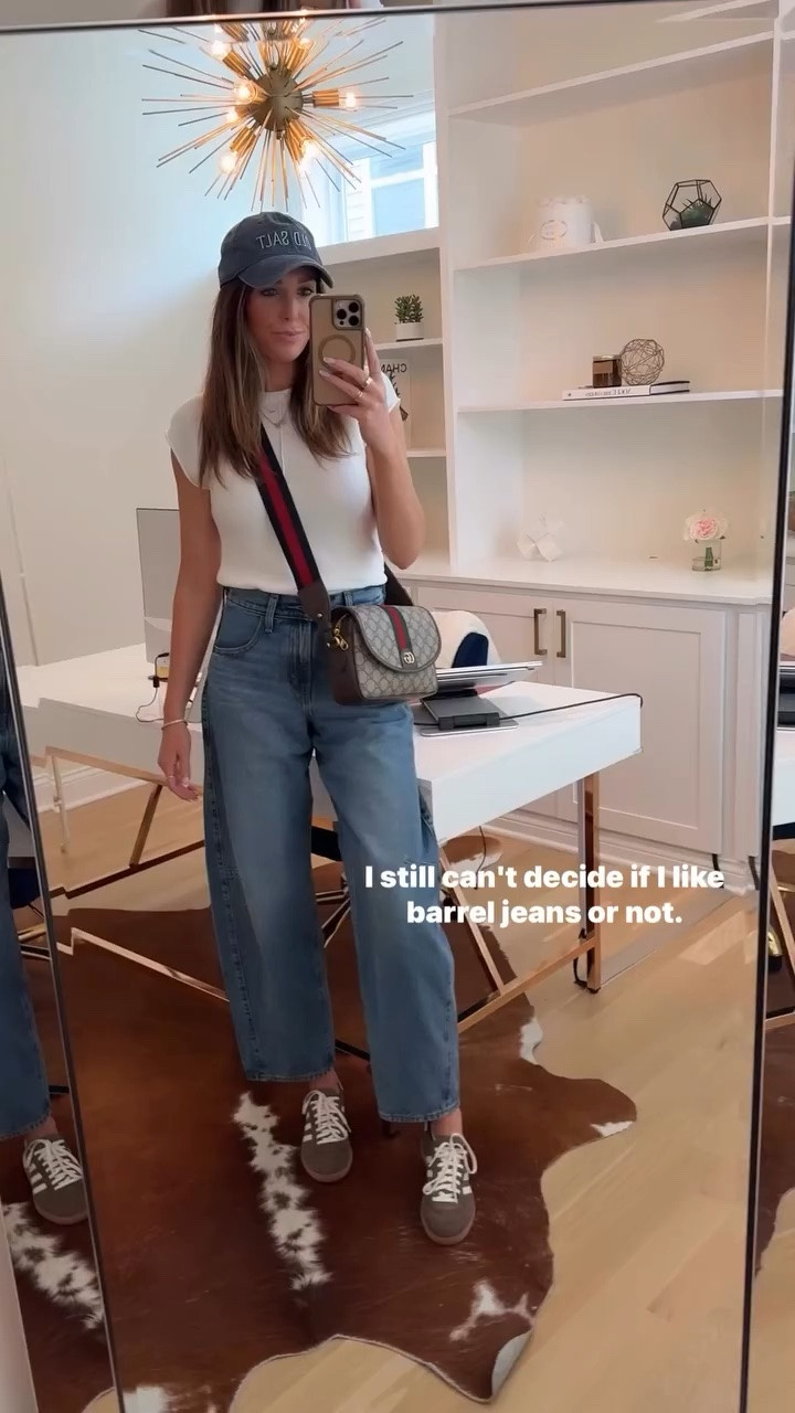 Still deciding if I can pull off barrel leg jeans 😆

#LTKootd #LTKgrwm #LTKSeasonal