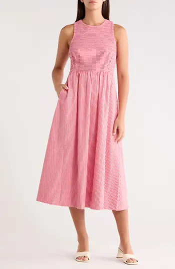 Marine Layer Darcy Stripe Smocked Seersucker Midi Dress | Nordstrom | Nordstrom