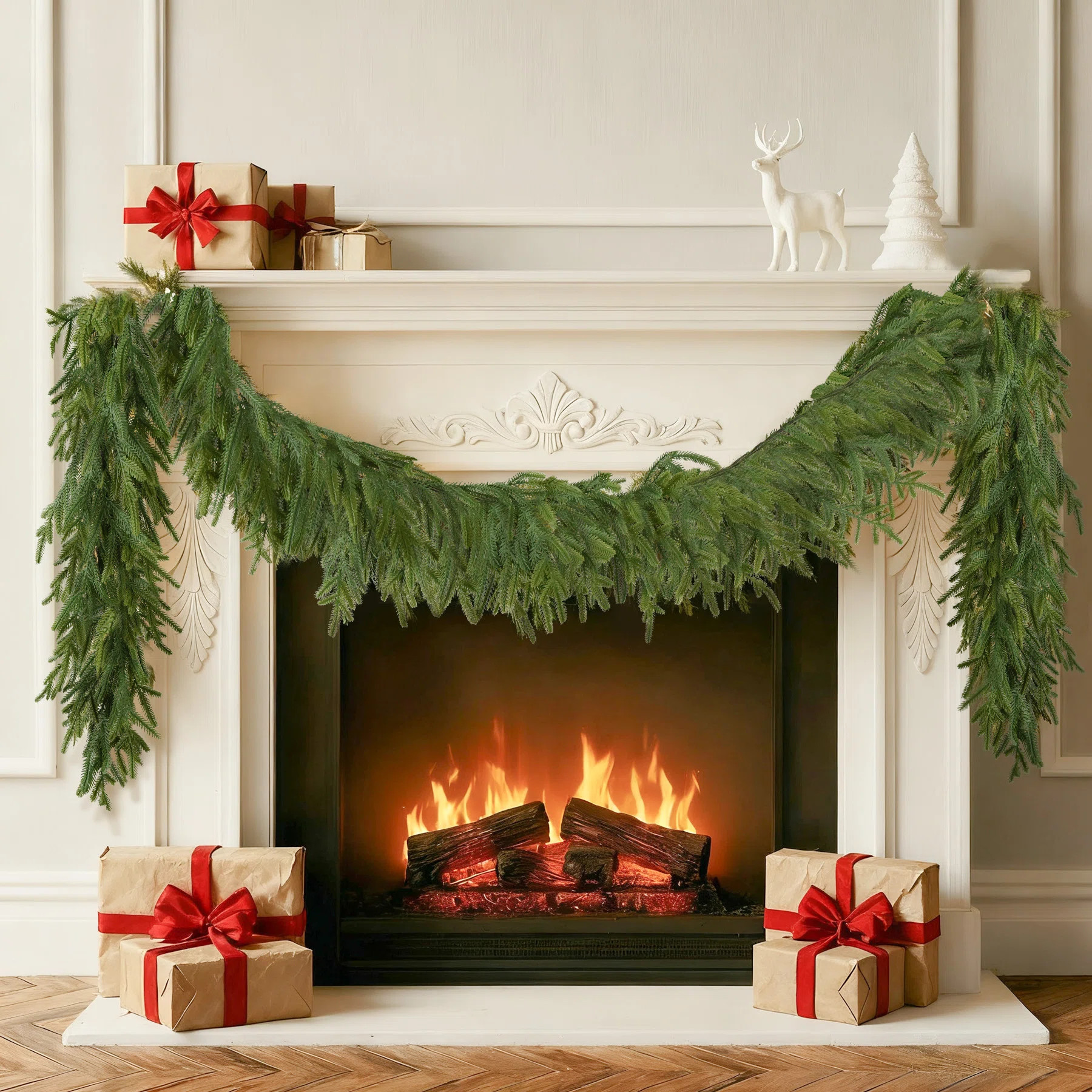 Joyooss  9ft Christmas Garland Norfolk Pine & Cedar Real Touch Faux Greenery For Mantle Table Wal... | Wayfair North America