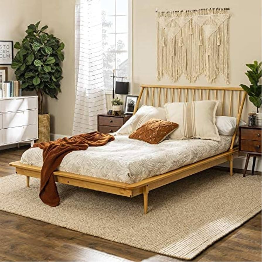 Walker Edison Mid Century Modern Solid Wood Spindle Platform Bed Headboard Footboard Bed Frame Be... | Amazon (US)