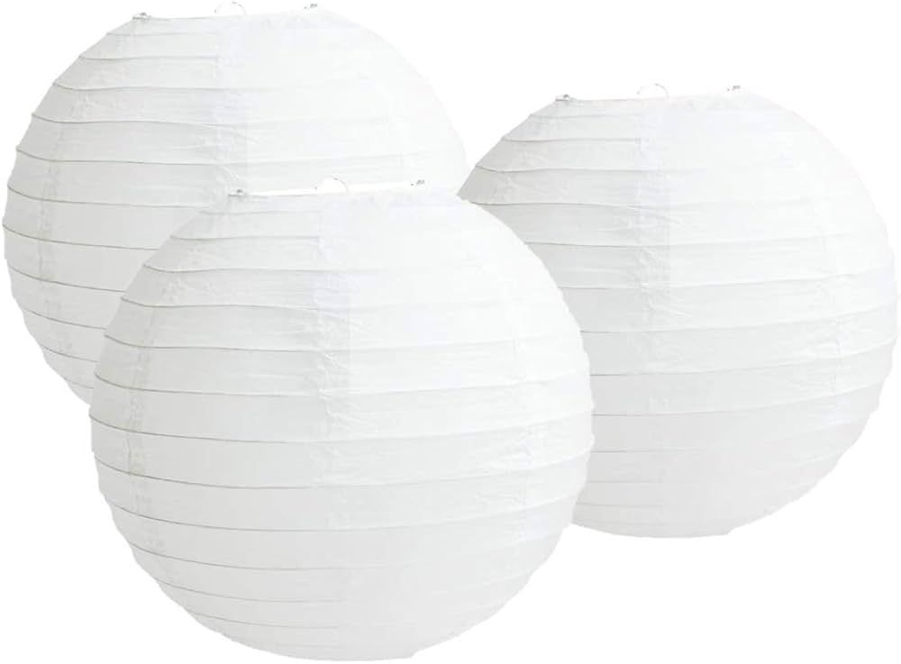 Pack of 3 Round Paper Lanterns Lamp Wedding Birthday Party Decoration (White, 10"/25CM) | Amazon (US)