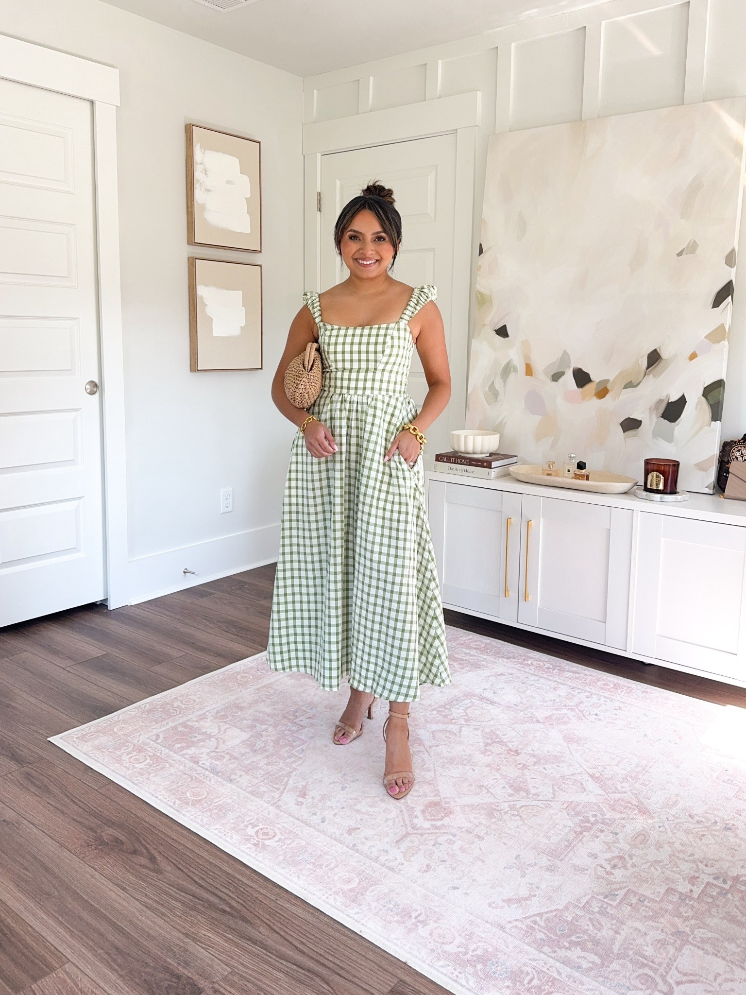 Sage green gingham dress size xxs TTS - size up a size if you have a larger bust
Clear heels size 5 TTS


#LTKStyleTip #LTKPetite #LTKTravel