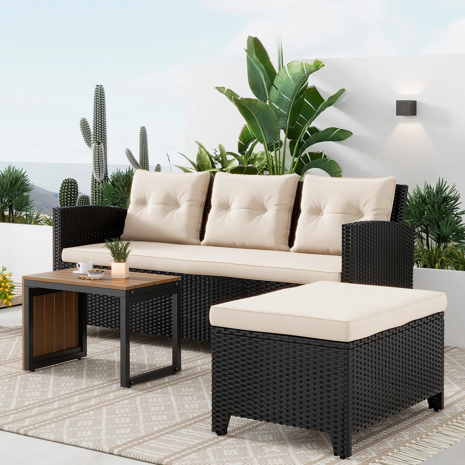 Winston Porter 3-Piece All-Weather PE Wicker Patio Conversation Set Modular Outdoor Sectional Sof... | Wayfair North America