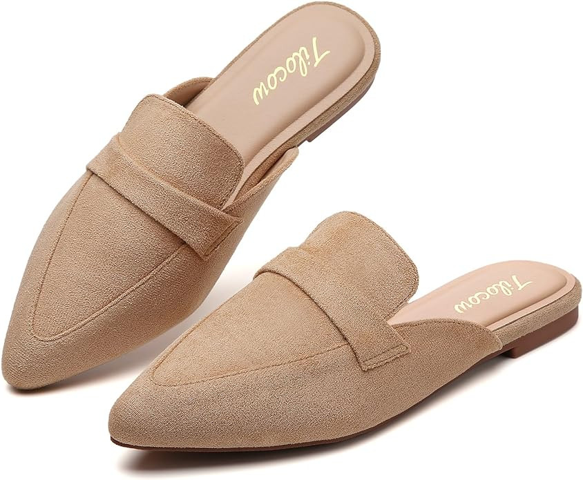 Tilocow Slip On Mules for Women Open Back Closed Pointed Toe Flats Womens Business Work Shoes Fla... | Amazon (US)