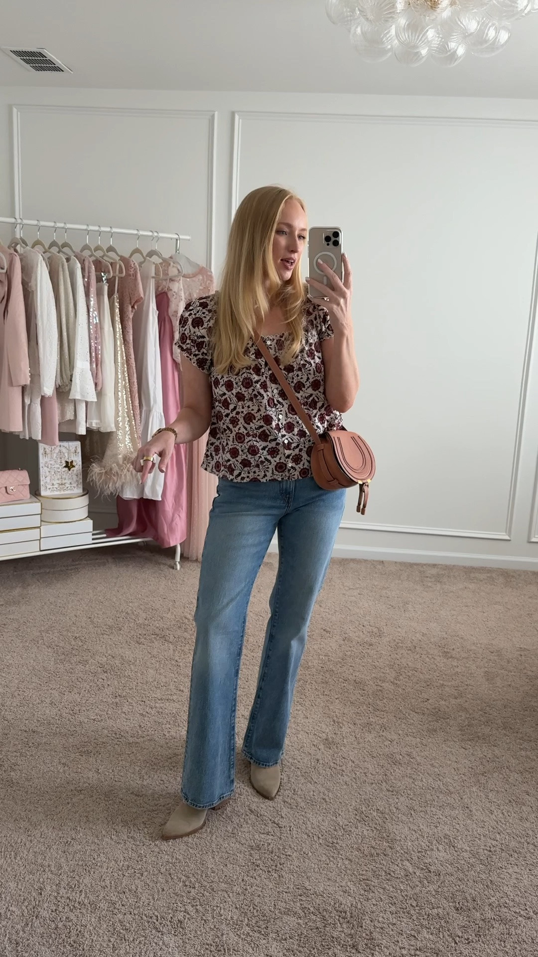 Cute summer to fall transition top! It runs a little roomy - if between size down I’m wearing a small here. I got this top in another color in an XS and it has a closer fit. I’ll post it next so you can compare the sizes and fit!

#LTKmomlife #LTKxMadewell