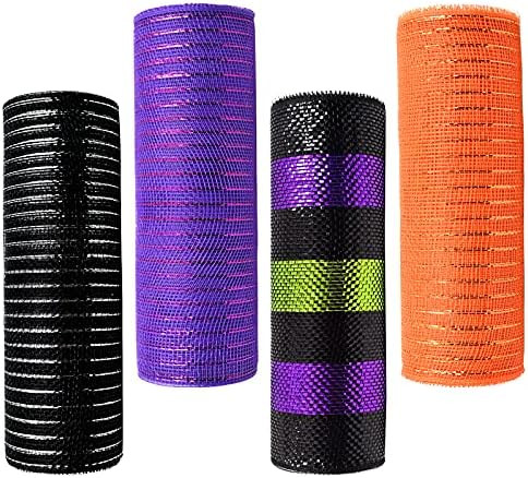 4 Rolls Poly Mesh Ribbon Deco Metallic for for Halloween Decoration and Daily Life DIY Craft, 30F... | Amazon (US)