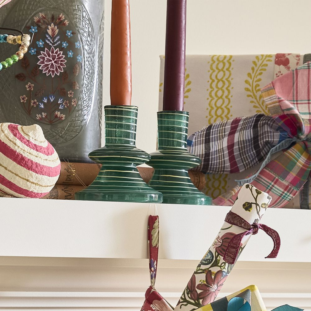 Green Glass Taper Candle Holder | GreenRow