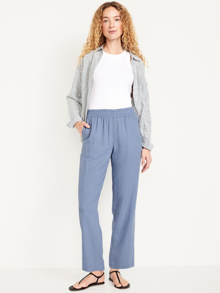 High-Waisted Linen-Blend Straight Ankle Pants | Old Navy (US)