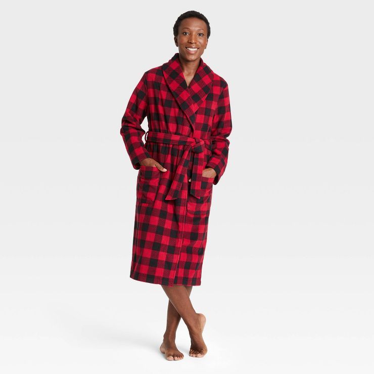 Adult Holiday Buffalo Check Plaid Fleece Matching Family Pajama Robe - Wondershop™ Red | Target