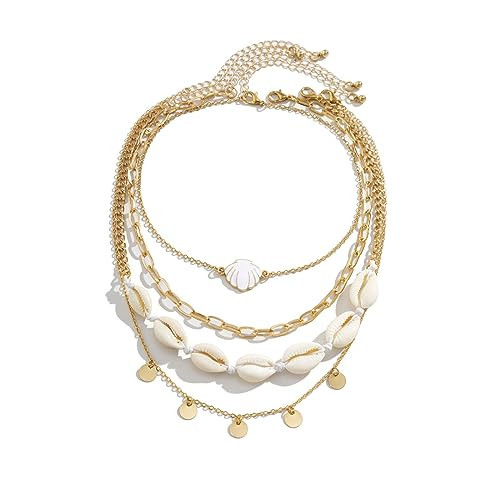 COLORFUL BLING Bohemian Puka Shell Necklace Layered Sequins Starfish Conch Seashell Choker Necklaces for Women Summer Beach Holiday Beach Surfer Jewelry-shell collar | Amazon (US)