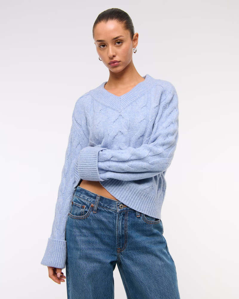 Women's Easy V-Neck Cable Sweater | Women's Tops | Abercrombie.com | Abercrombie & Fitch (US)