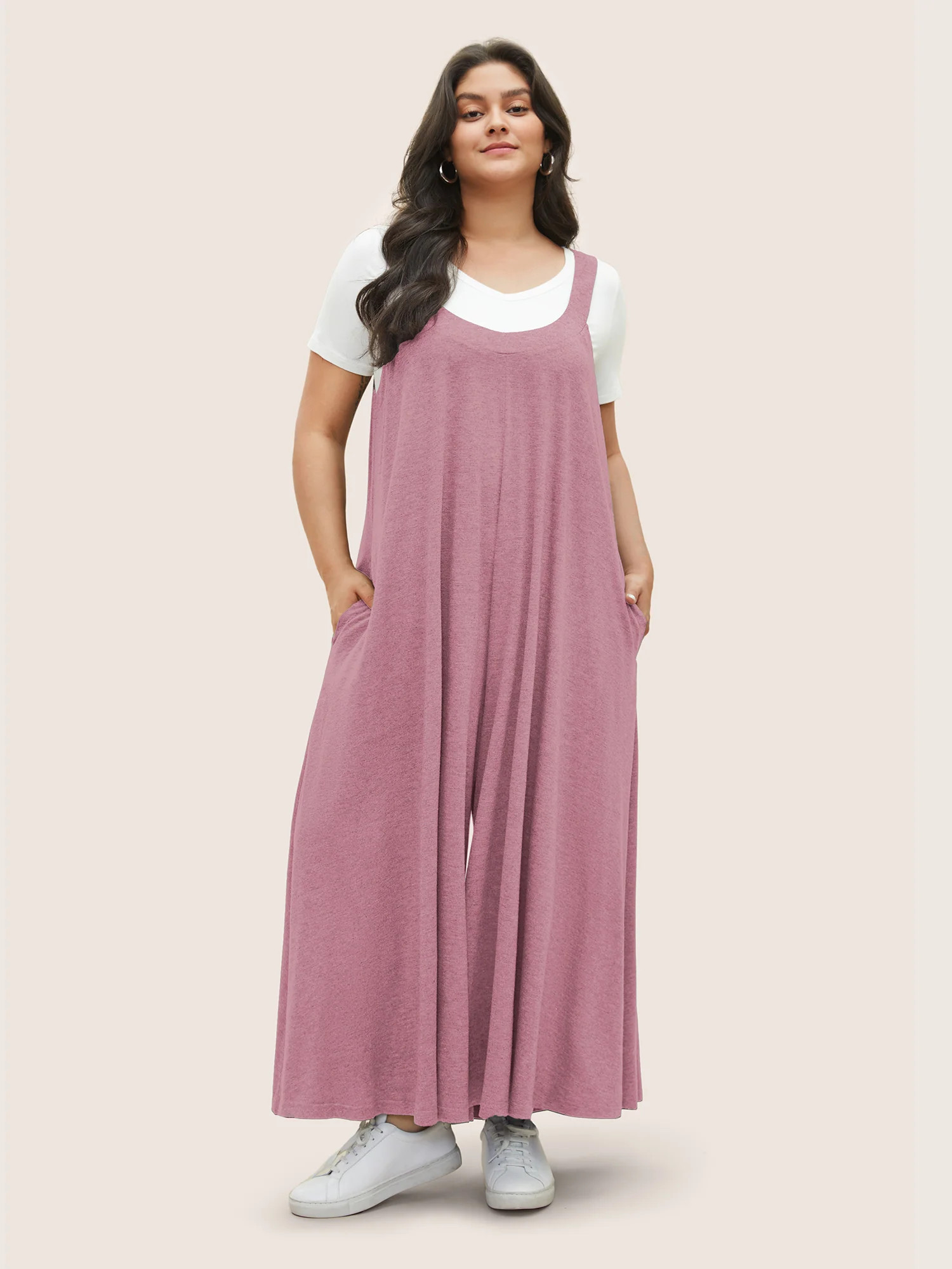 Supersoft Essentials Solid Pocket Adjustable Straps Jumpsuit | Bloomchic