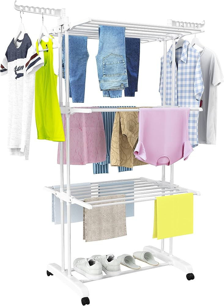 HOMIDEC Clothes Drying Rack, Large 4-Tier Foldable Drying Rack Clothing(67.7H x 19.7W x 30L Inche... | Amazon (US)