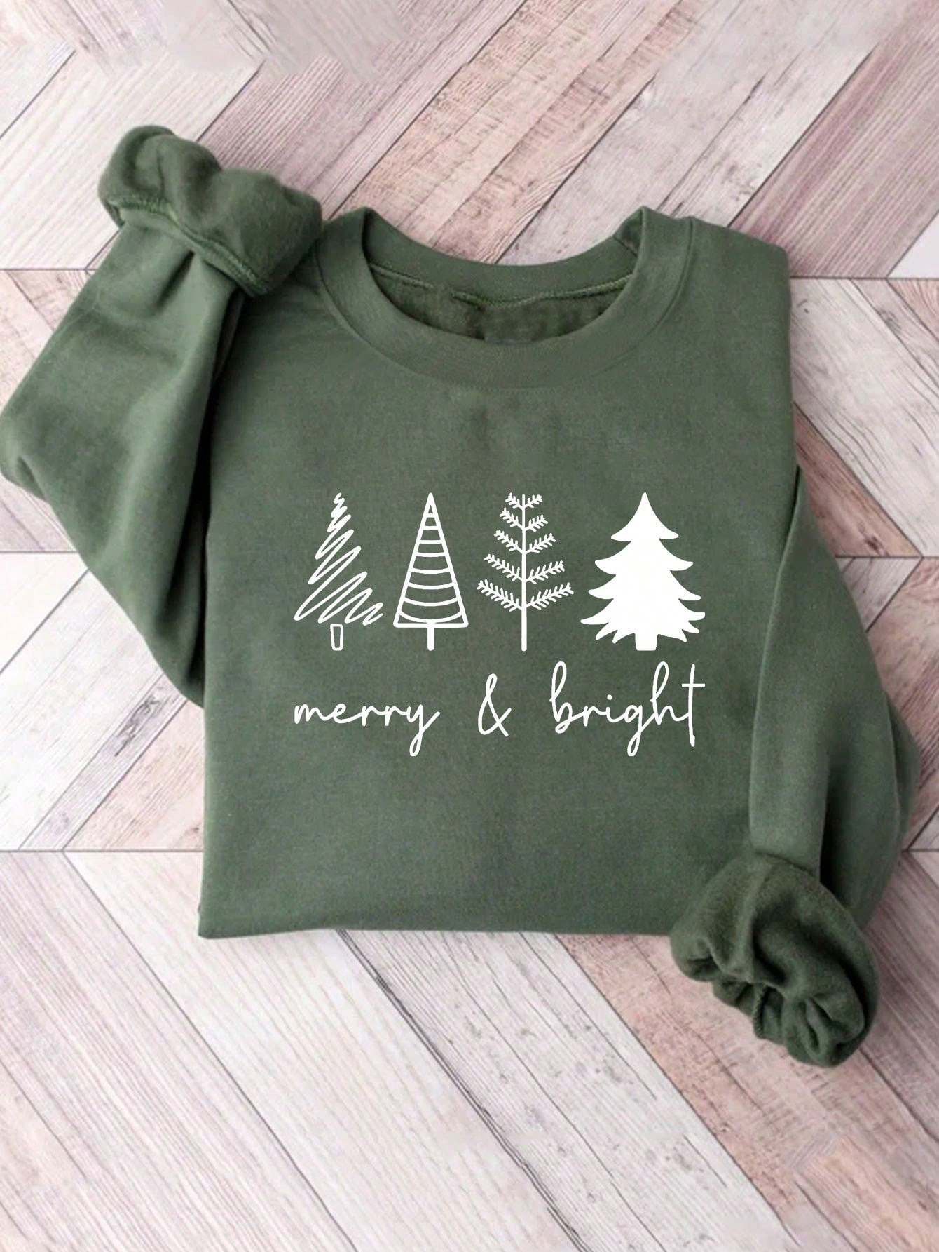 SHEIN EZwear Christmas Print Fleece Crew Neck Sweatshirt, Casual For Autumn/Winter | SHEIN USA | SHEIN