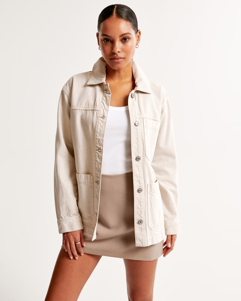 Women's Drapey Denim Shirt Jacket | Women's Coats & Jackets | Abercrombie.com | Abercrombie & Fitch (US)