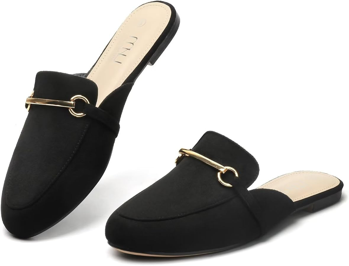 MUSSHOE Mules for Woman Buckle Flats Comfortable Slip on Women Mules Flats Shoes Backless Loafers | Amazon (US)