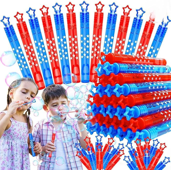 iGeeKid 100 Pack 4th of July Party Favors Mini Bubble Wands, Patriotic Red White Blue Star Bubble... | Amazon (US)