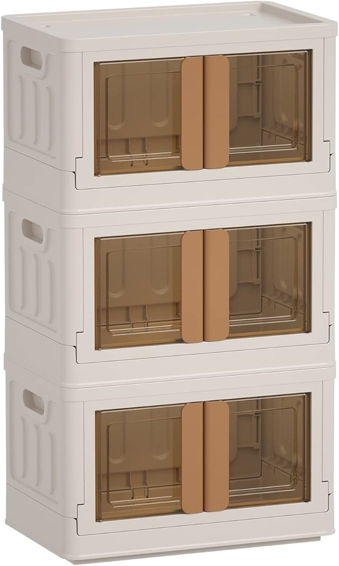 Plastic Storage Container, 47.5Qt Large Capacity Folding Storage Bins, Stackable Storage Box with... | Amazon (US)