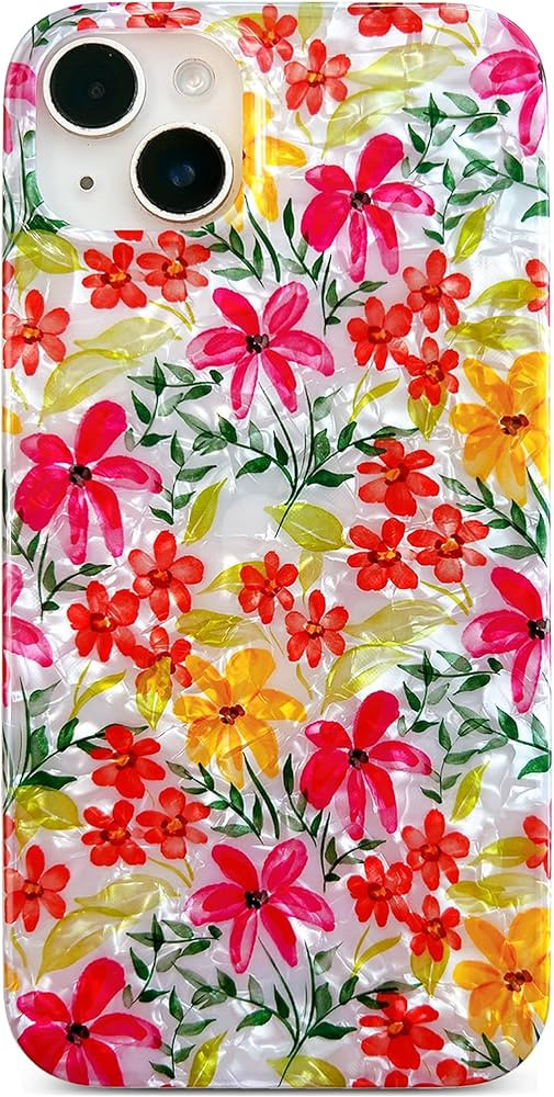 Qokey for iPhone 15 Plus/iPhone 14 Plus Case, Sparkle Bling Shell Flower for Girls Women, Soft Bu... | Amazon (US)