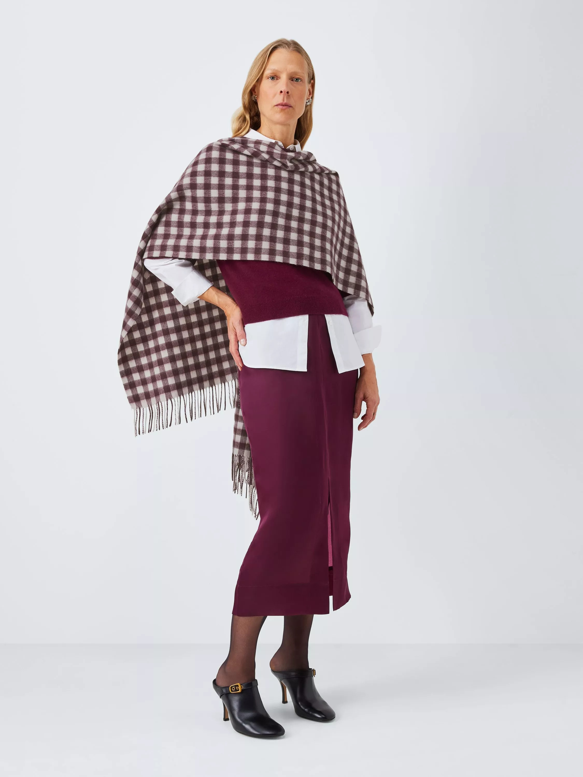 John Lewis Gingham Check Wool Blanket Scarf, Multi | John Lewis (UK)