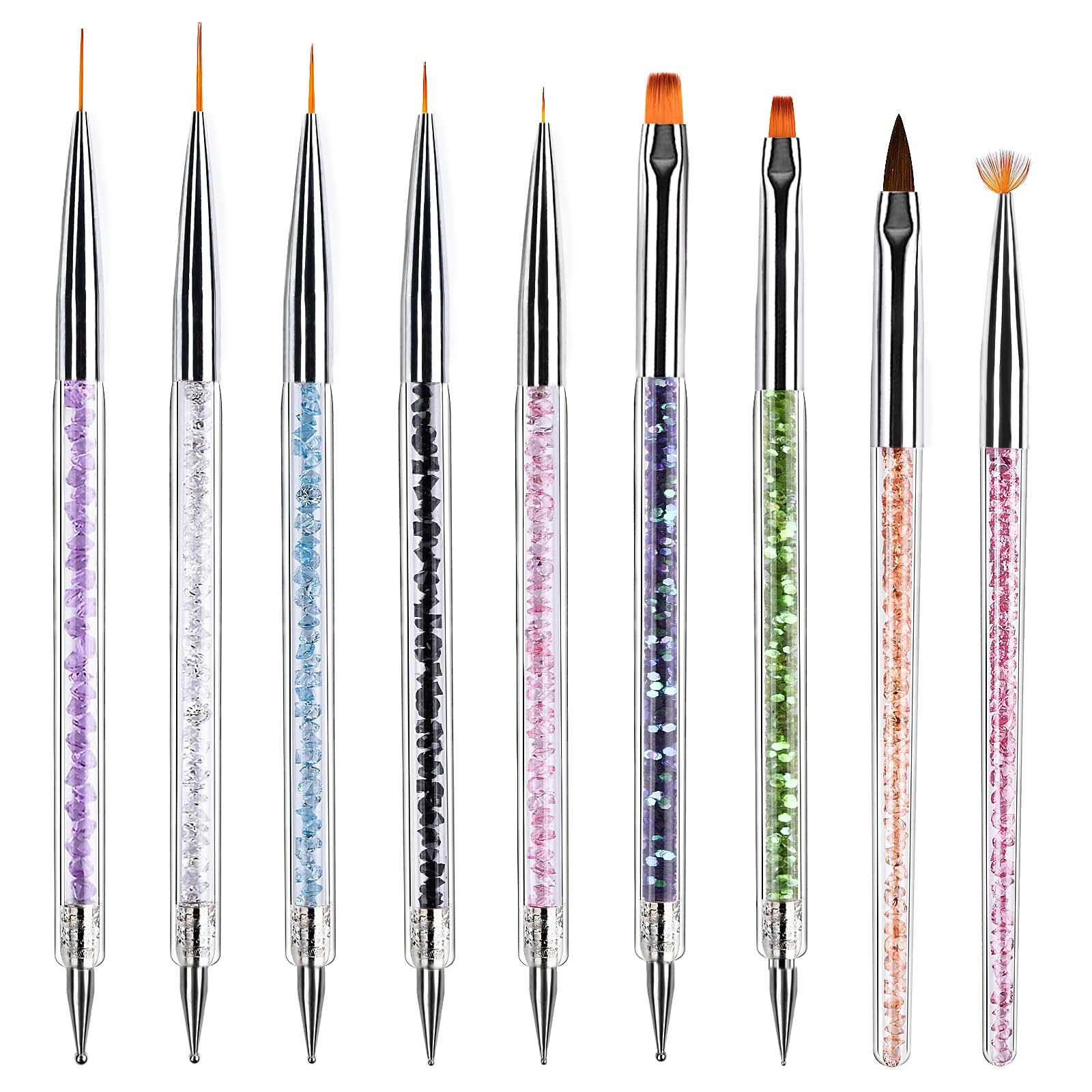 Nail Art Brushes 9PCS Nail Brush Set with Liner Brush and Dotting Pens for Home and Professional ... | Amazon (US)