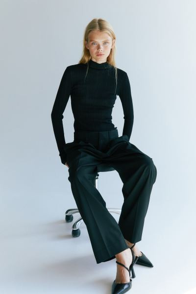 Sheer Rib-knit Mock Turtleneck Top | H&M (US + CA)