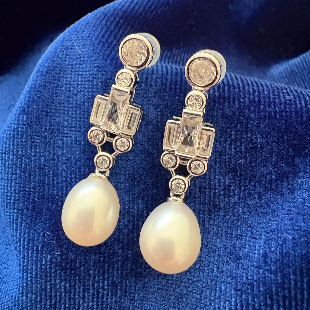 The Bahrain Pearl Royal CZ Earrings HM Queen Elizabeth II Catherine Princess of Wales Elegand Art... | Etsy (US)