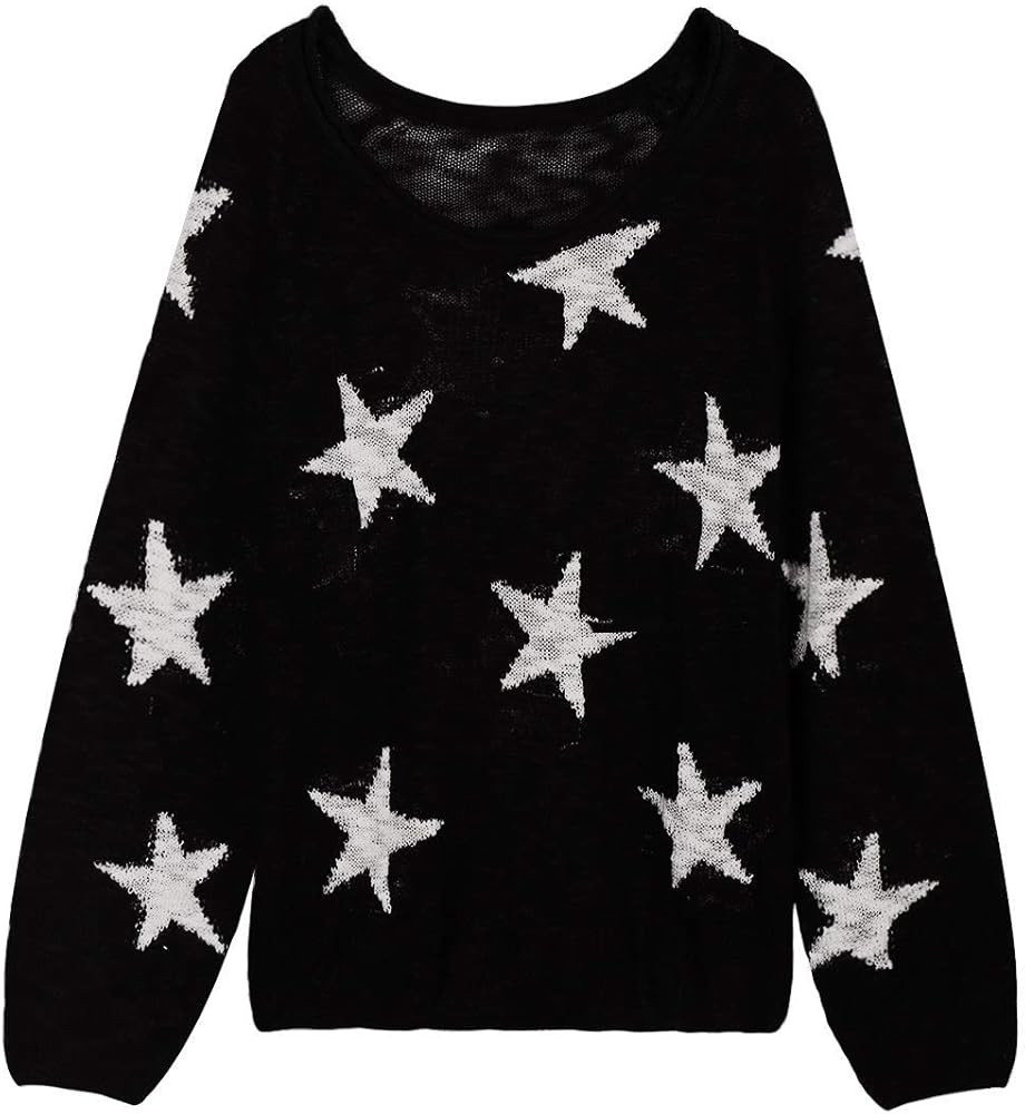 COCOLEGGINGS Women's Boat V Neck Long Sleeve Star Pullover Sweater Tunic Tops | Amazon (US)