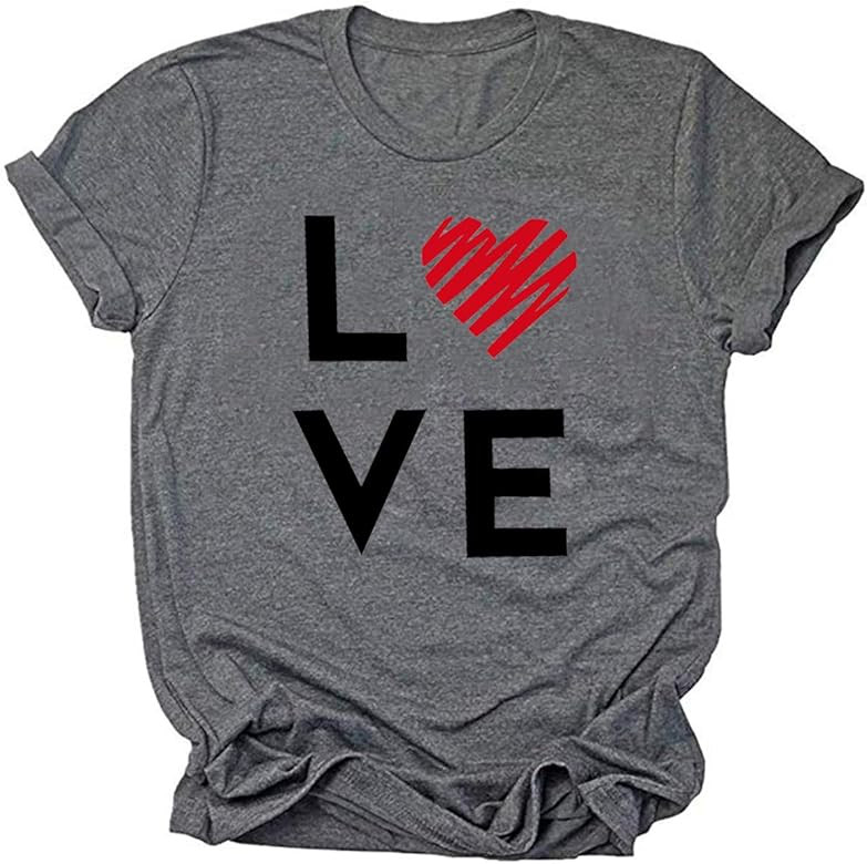 Valentine's Day Shirt for Women Love Heart Print Short Sleeve Tops | Amazon (US)