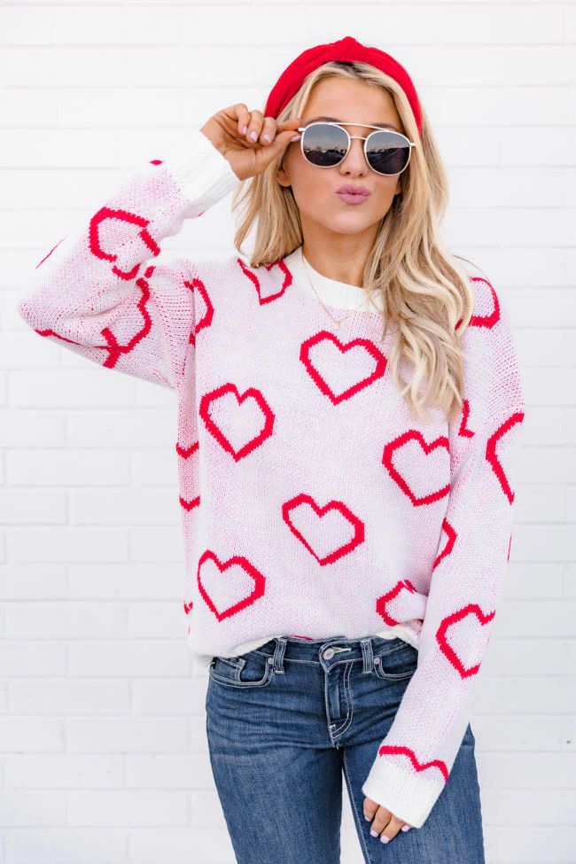 Love Your Heart Cream Printed Sweater | The Pink Lily Boutique