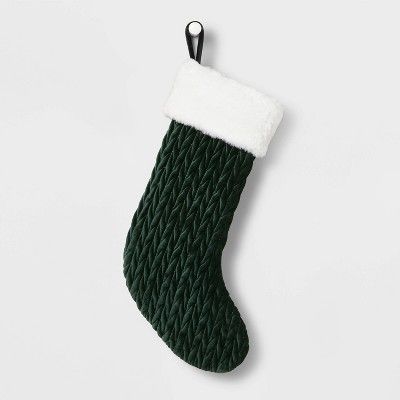 20" Quilted Christmas Stocking Green with Gold Thread Stitching - Wondershop™ | Target