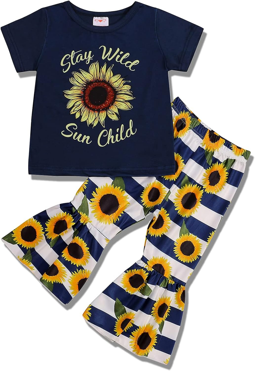 Cute Girls Clothes 2-6 T, Toddler outfits for Girls Bell Bottoms Pants + Letter Print Tops | Amazon (US)