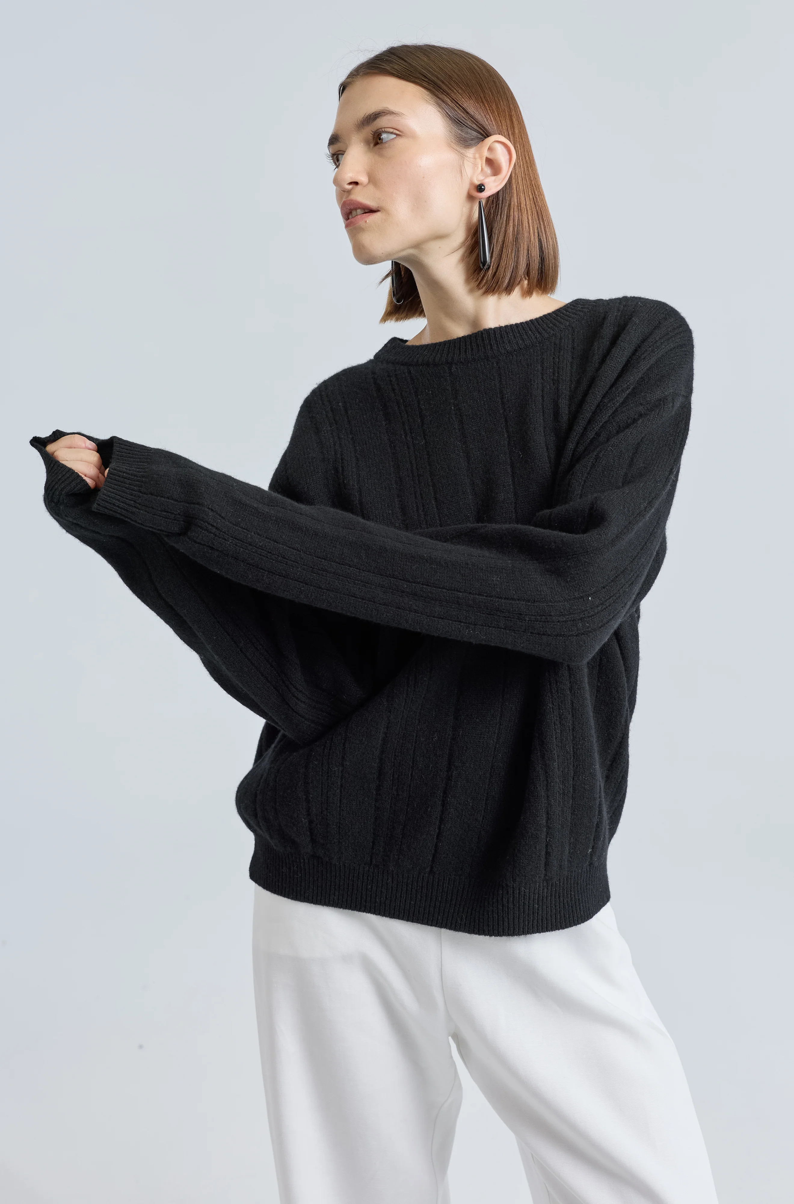 Ribbed Wool Crewneck Sweater | Almina Concept