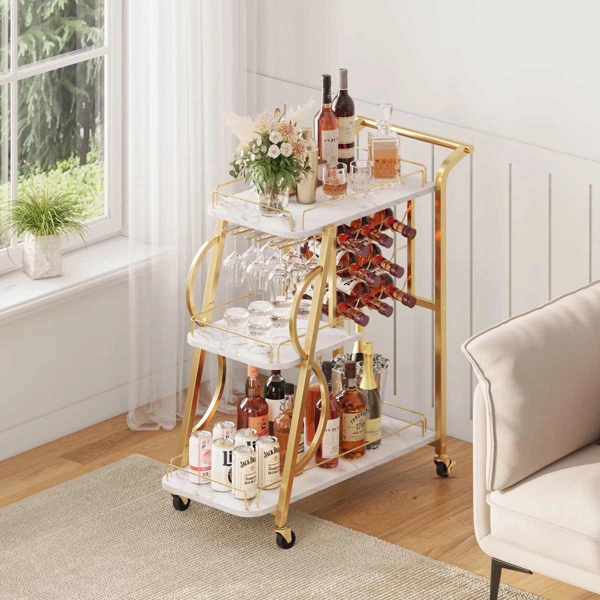 Bar Carts For The Home, Serving Cart With Wine Glass Holder And Wheels, Rolling Liquor Cart For K... | Wayfair North America