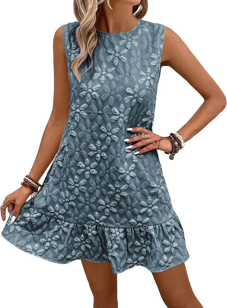 SOLY HUX Women's Ruffle Hem Sleeveless Tank Dress Round Neck Casual Jacquard Hem Smock Summer Min... | Amazon (US)