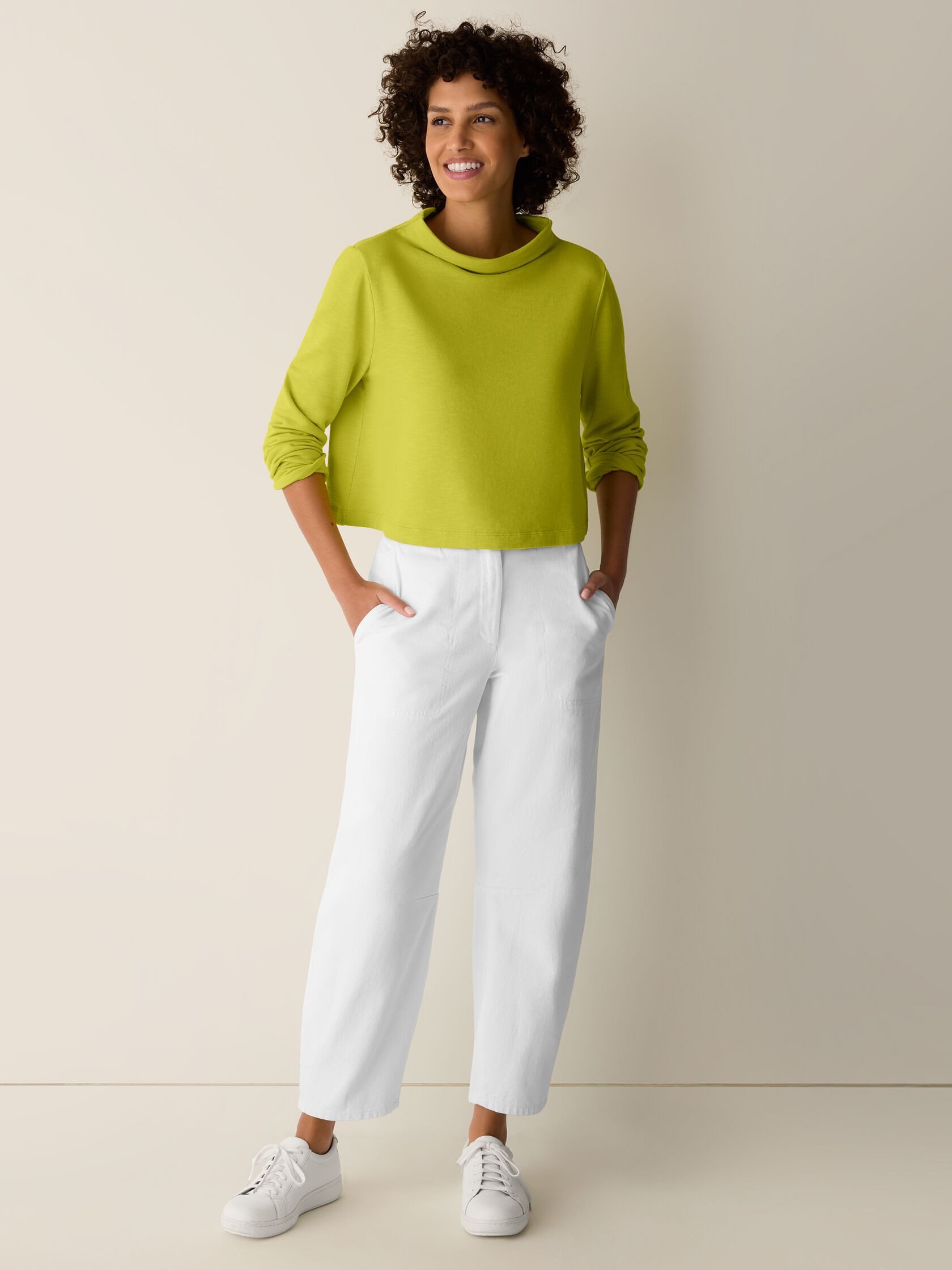 Garment-Dyed Organic Cotton Terry Funnel Neck Top | Eileen Fisher