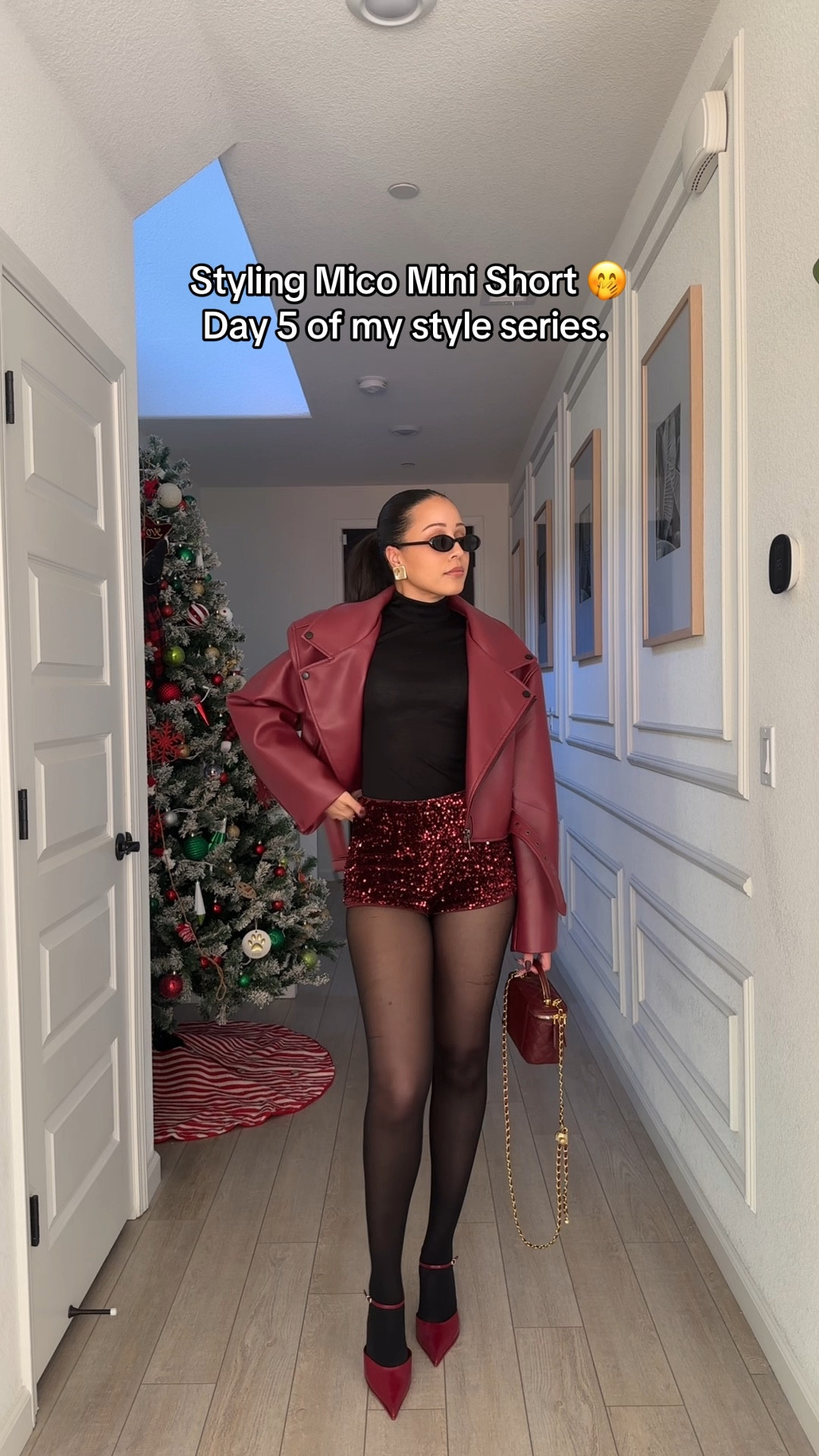 Holiday outfit styling mini shorts! 
Tan Cardigan is Zara: code 5755/123
Burgundy heels Zara: code 2201/410


#LTKParties #LTKStyleTip #LTKHoliday