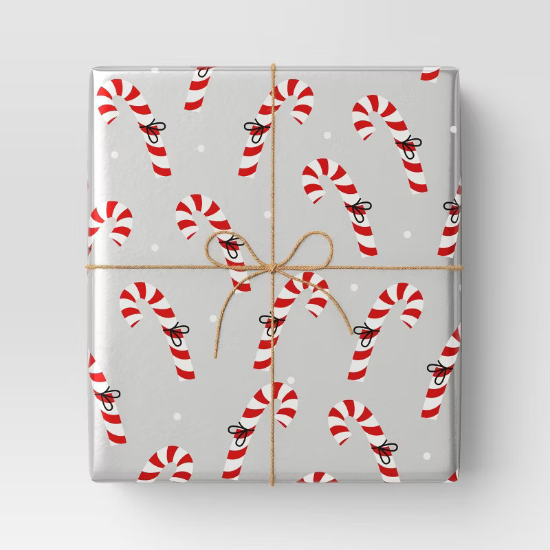 25 sq ft Metallic Candy Cane Christmas Gift Wrap Silver - Wondershop™ | Target